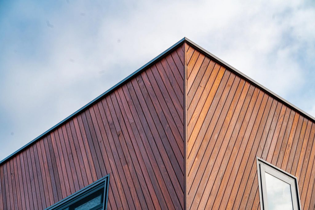 Vertical Trendplank timber cladding meeting at the corner of a home on Lincoln Street