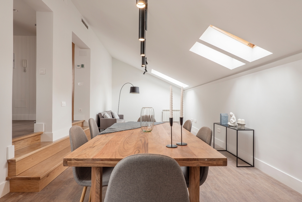 Dining room with a shed ceiling_Mortlock Timber