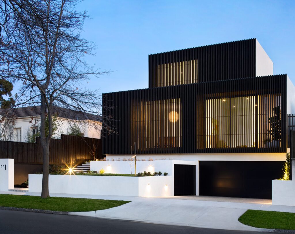 Shou Sugi Ban façade in Australian suburban evening
