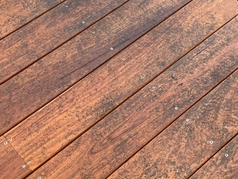 Close up image of Iron Staining on a timber deck